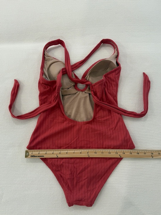 Kona Sol Women's Wide Ribbed Ring One Piece Swimsuit Salmon Pink - Picture 7 of 11